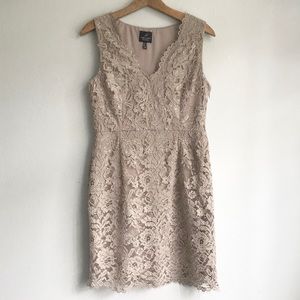 Adrianna Papell Nude Taupe Lace Cocktail Dress